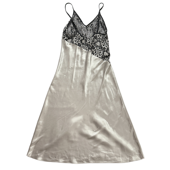 Jones New York Vintage lingerie slip chemise nightgown silver black lace Modest - Picture 6 of 8
